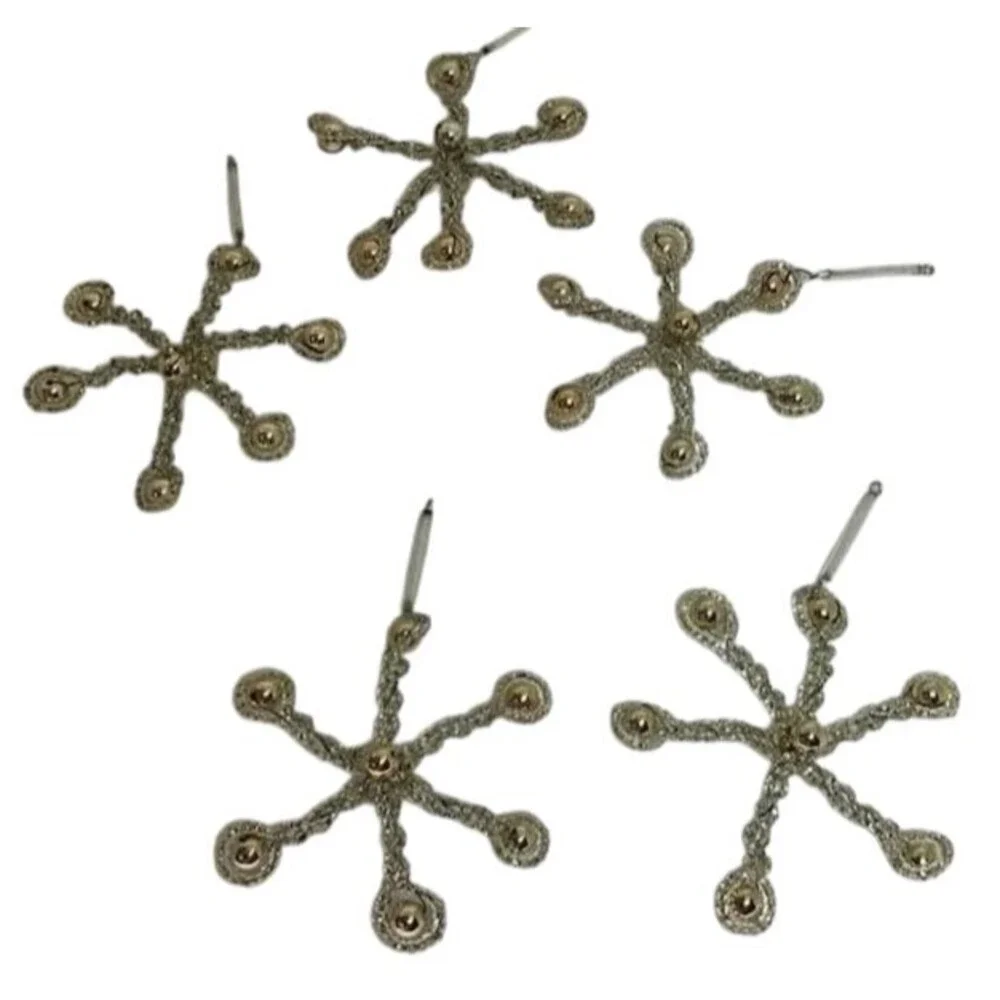 Victorian Style 6 Point Star Twisted Silver Wire Clear Gold Beads Ornament Lot 5